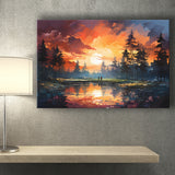 Golfer Playing Together In Sunset Canvas Prints Wall Art Home Decor, Painting Canvas, Living Room Wall Decor