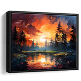 Golfer Playing Together In Sunset Framed Canvas Prints Wall Art Home Decor, Painting Canvas, Floating Frame