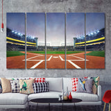 Grand Baseball Stadium Field Diamond Daylight View 5 Pieces Canvas Prints Wall Art Decor - Painting Canvas,Multi Panel,Painting Prints