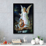 Guardian Angel Watching Over Children On Bridge Lindberg Framed Canvas Prints Wall Art - Painting Canvas, Framed Picture, Home Art Decor