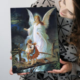 Guardian Angel Watching Over Children On Bridge Lindberg Canvas Prints Wall Art - Painting Canvas, Wall Decor, Home Decor