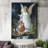 Guardian Angel Watching Over Children On Bridge Lindberg Canvas Prints Wall Art - Painting Canvas, Wall Decor, Home Decor