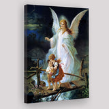 Guardian Angel Watching Over Children On Bridge Lindberg Canvas Prints Wall Art - Painting Canvas, Wall Decor, Home Decor