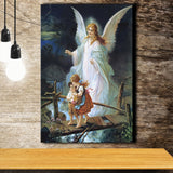 Guardian Angel Watching Over Children On Bridge Lindberg Canvas Prints Wall Art - Painting Canvas, Wall Decor, Home Decor