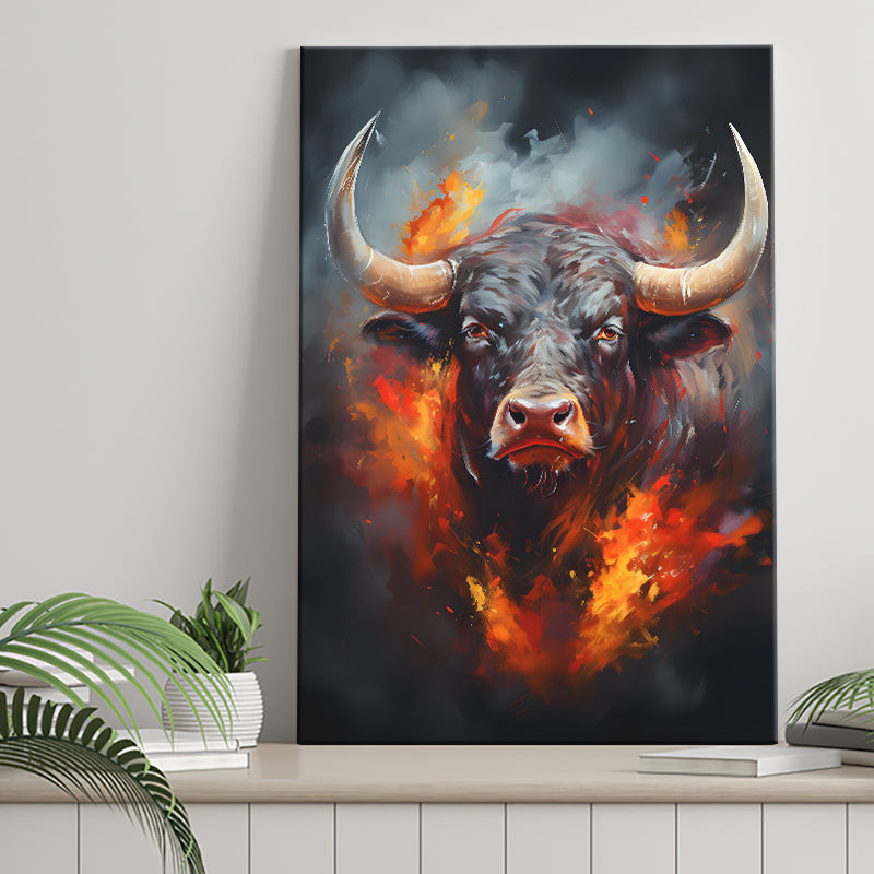 Hand Oil Painting Bull Portrait V4 Canvas Prints Wall Art Home Decor, Painting Canvas, Living Room Wall Decor