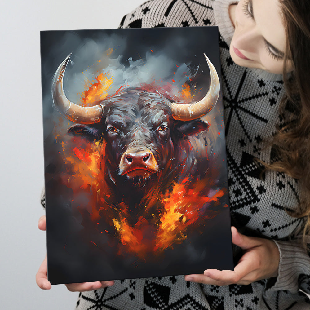 Hand Oil Painting Bull Portrait V4 Canvas Prints Wall Art Home Decor ...
