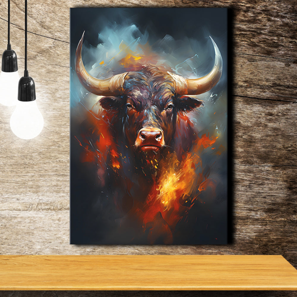Hand Oil Painting Bull Portrait V5 Canvas Prints Wall Art Home Decor ...