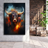 Hand Oil Painting Bull Portrait V5 Framed Canvas Prints Wall Art Home Decor, Painting Canvas, Floating Frame