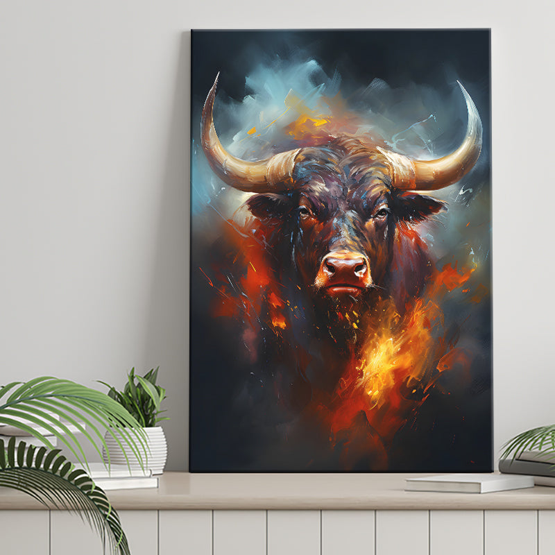 Hand Oil Painting Bull Portrait V5 Canvas Prints Wall Art Home Decor, Painting Canvas, Living Room Wall Decor