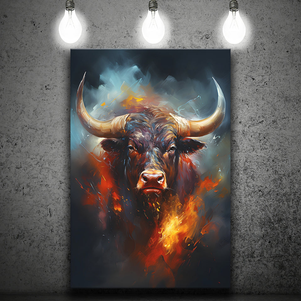 Hand Oil Painting Bull Portrait V5 Canvas Prints Wall Art Home Decor, Painting Canvas, Living Room Wall Decor