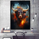 Hand Oil Painting Bull Portrait V5 Framed Art Prints Wall Decor, Painting Art, Framed Picture