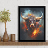 Hand Oil Painting Bull Portrait V5 Framed Canvas Prints Wall Art Home Decor, Painting Canvas, Floating Frame