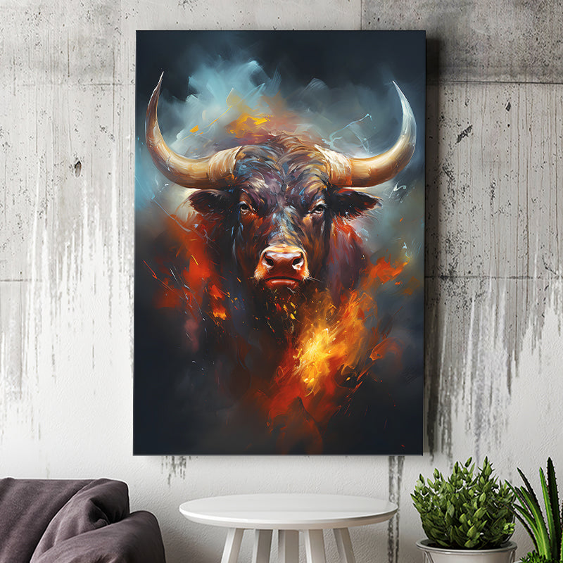 Hand Oil Painting Bull Portrait V5 Canvas Prints Wall Art Home Decor, Painting Canvas, Living Room Wall Decor