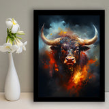 Hand Oil Painting Bull Portrait V5 Framed Art Prints Wall Decor, Painting Art, Framed Picture