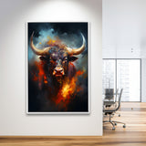 Hand Oil Painting Bull Portrait V5 Framed Canvas Prints Wall Art Home Decor, Painting Canvas, Floating Frame