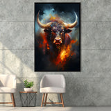 Hand Oil Painting Bull Portrait V5 Framed Canvas Prints Wall Art Home Decor, Painting Canvas, Floating Frame