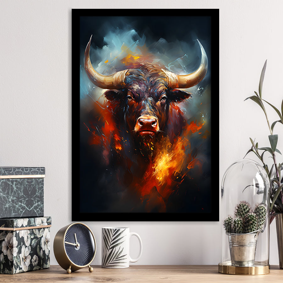 Hand Oil Painting Bull Portrait V5 Framed Art Prints Wall Decor, Paint ...