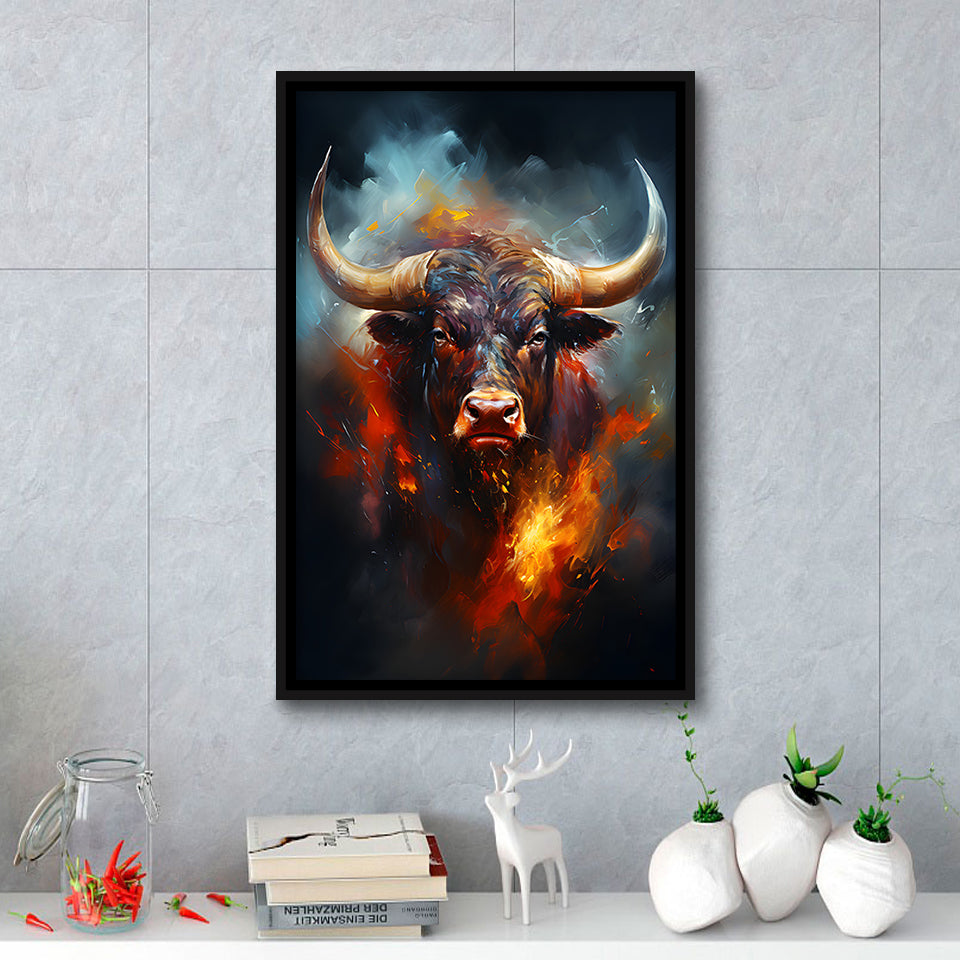 Hand Oil Painting Bull Portrait V5 Framed Canvas Prints Wall Art Home ...