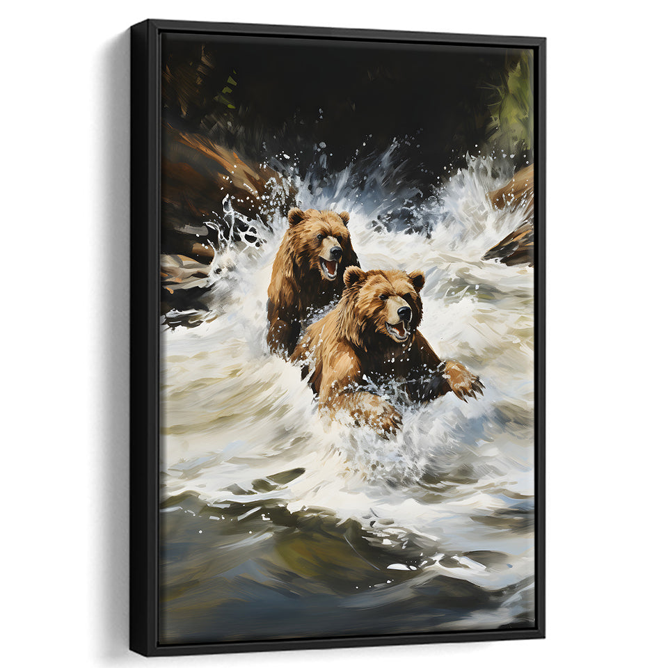 Happiness Coulple Bear Framed Canvas Prints Wall Art Home Decor, Painting Canvas, Floating Frame
