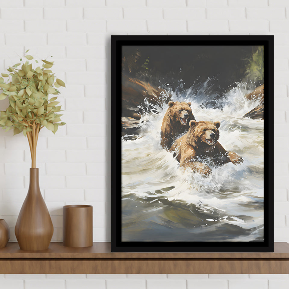 Happiness Coulple Bear Framed Canvas Prints Wall Art Home Decor, Painting Canvas, Floating Frame