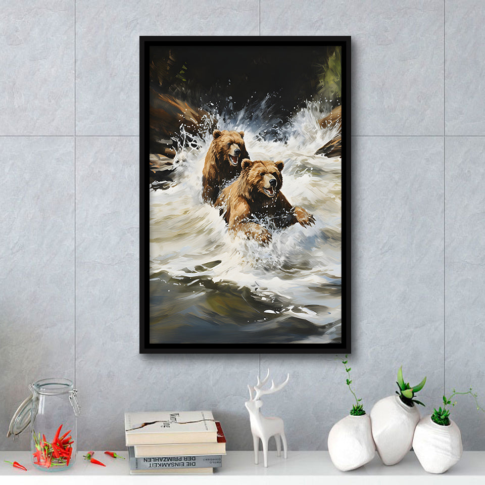 Happiness Coulple Bear Framed Canvas Prints Wall Art Home Decor, Painting Canvas, Floating Frame
