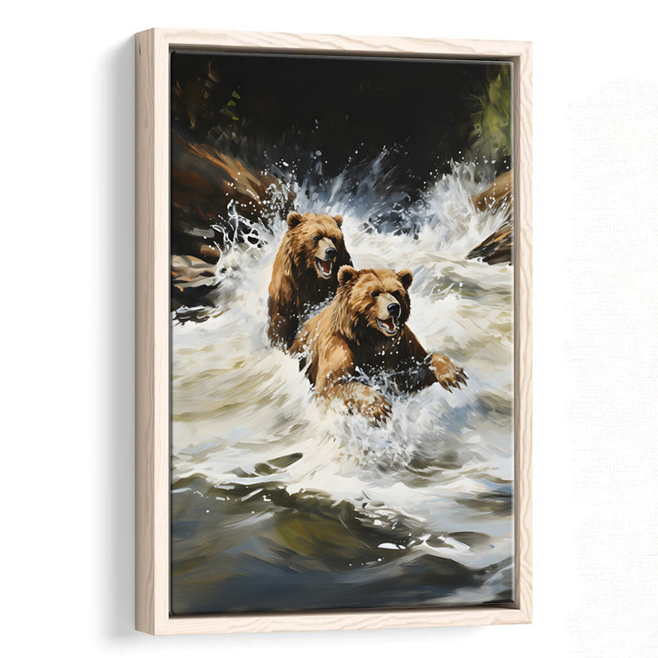 Happiness Coulple Bear Framed Canvas Prints Wall Art Home Decor, Painting Canvas, Floating Frame