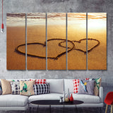 honeymoon or valentine day greetings on the sand two hearts 5 Pieces Canvas Prints Wall Art - Painting Canvas, Multi Panels, Wall Decor