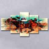 Horse-Race-Riding-Sport-Jockeys-Competition 5 Panels, Canvas Prints Wall Art Decor, Large Canvas Art