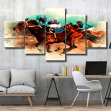 Horse-Race-Riding-Sport-Jockeys-Competition 5 Panels, Canvas Prints Wall Art Decor, Large Canvas Art