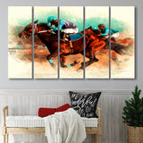 Horse Race Riding Sport Jockeys Competition Larger Canvas Art, 5 Piece Canvas Prints Wall Art Decor