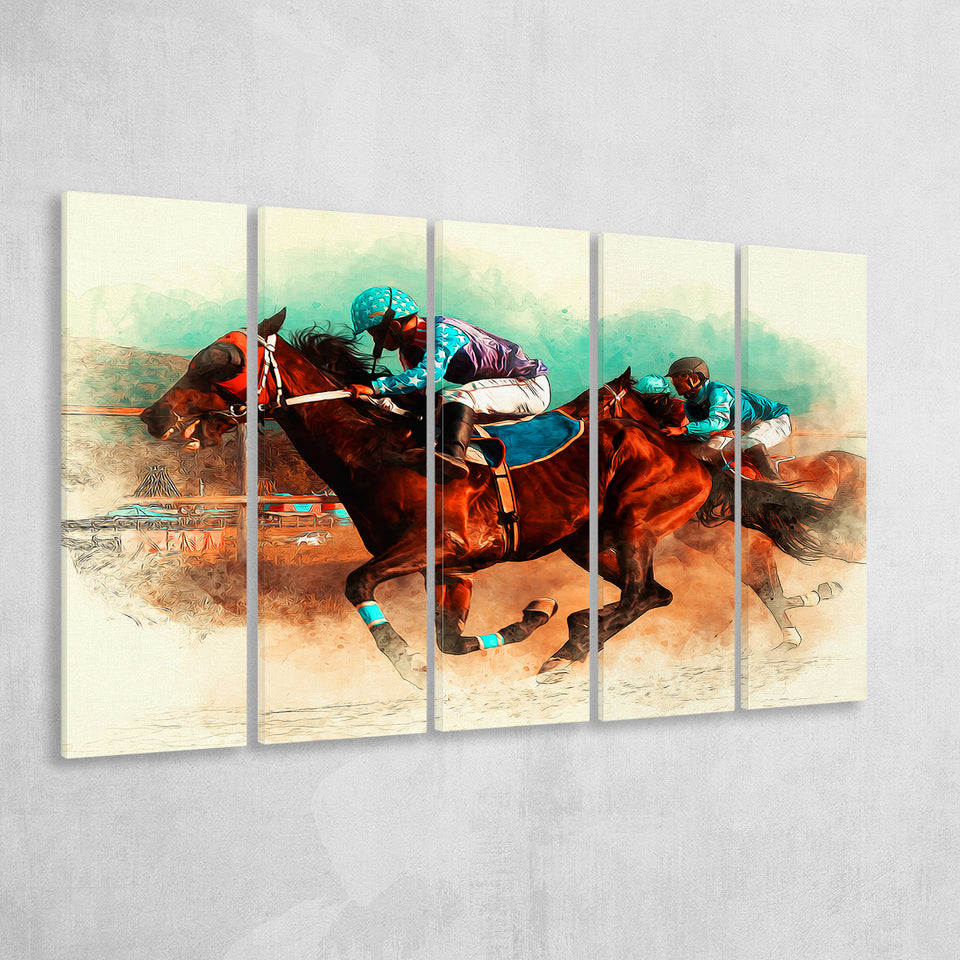 Horse Race Riding Sport Jockeys Competition Larger Canvas Art, 5 Piece Canvas Prints Wall Art Decor