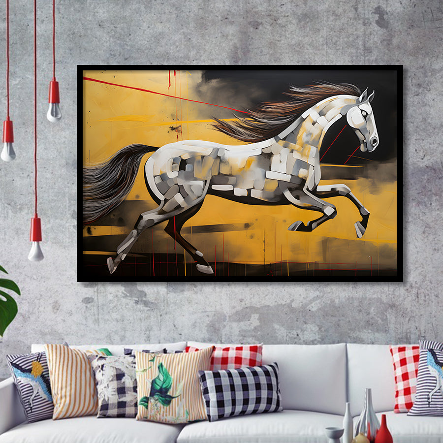 Horse Art Luxury Black And Gold Art Painting V5 Framed Art Prints Wall Decor, Painting Art, Framed Picture