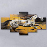 Horse Art Luxury Black And Gold Art Painting V5 5 Panels Canvas Prints Wall Art Home Decor, Large Mixed Canvas