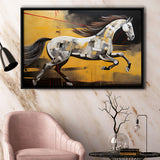 Horse Art Luxury Black And Gold Art Painting V5 Framed Canvas Prints Wall Art Home Decor, Painting Canvas, Floating Frame