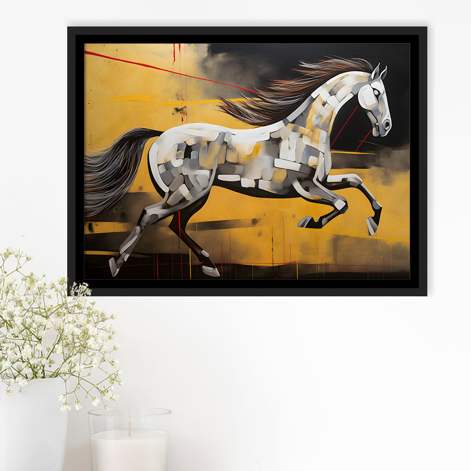 Horse Art Luxury Black And Gold Art Painting V5 Framed Canvas Prints Wall Art Home Decor, Painting Canvas, Floating Frame
