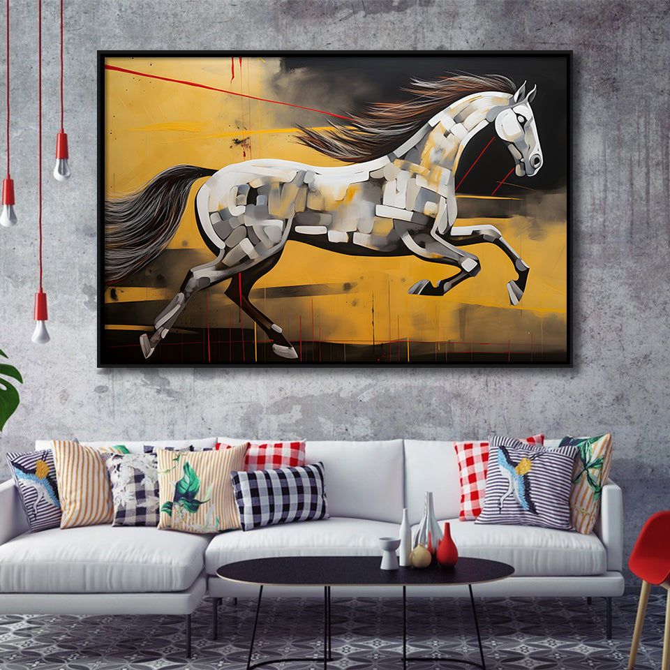 Horse Art Luxury Black And Gold Art Painting V5 Framed Canvas Prints Wall Art Home Decor, Painting Canvas, Floating Frame