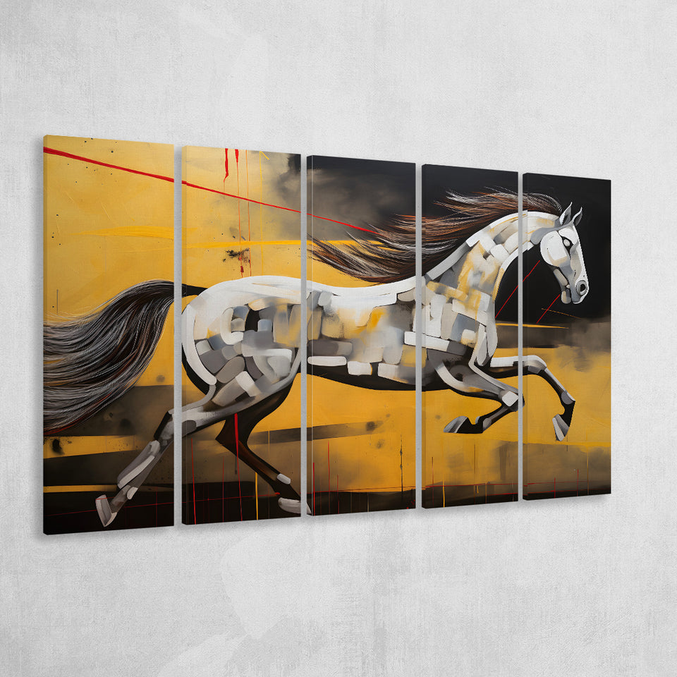 Horse Art Luxury Black And Gold Art Painting V5 5 Panels B Canvas Prints Wall Art Home Decor, Extra Large Canvas
