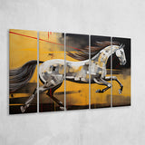 Horse Art Luxury Black And Gold Art Painting V5 5 Panels B Canvas Prints Wall Art Home Decor, Extra Large Canvas