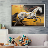 Horse Art Luxury Black And Gold Art Painting V5 Framed Canvas Prints Wall Art Home Decor, Painting Canvas, Floating Frame