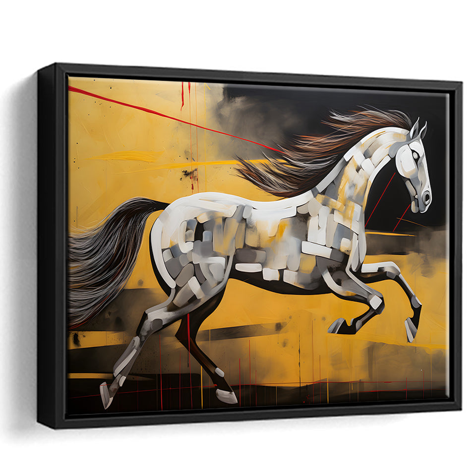 Horse Art Luxury Black And Gold Art Painting V5 Framed Canvas Prints Wall Art Home Decor, Painting Canvas, Floating Frame