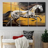 Horse Art Luxury Black And Gold Art Painting V5 5 Panels B Canvas Prints Wall Art Home Decor, Extra Large Canvas