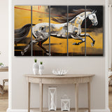 Horse Art Luxury Black And Gold Art Painting V5 5 Panels B Canvas Prints Wall Art Home Decor, Extra Large Canvas
