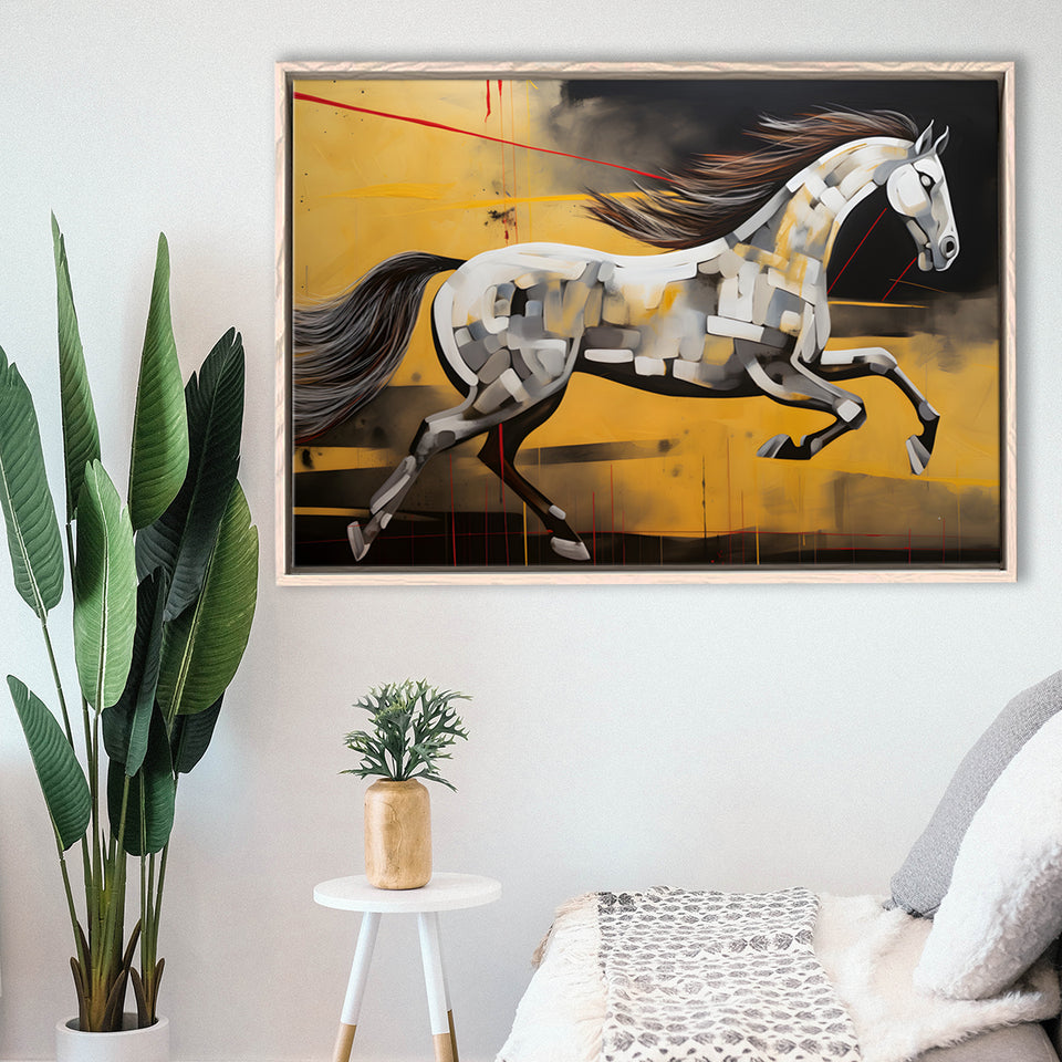 Horse Art Luxury Black And Gold Art Painting V5 Framed Canvas Prints Wall Art Home Decor, Painting Canvas, Floating Frame