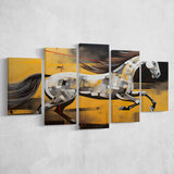 Horse Art Luxury Black And Gold Art Painting V5 5 Panels Canvas Prints Wall Art Home Decor, Large Mixed Canvas