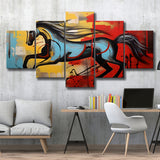 Horse Luxury Art Mixed Color Painting 5 Panels Canvas Prints Wall Art Home Decor, Large Mixed Canvas