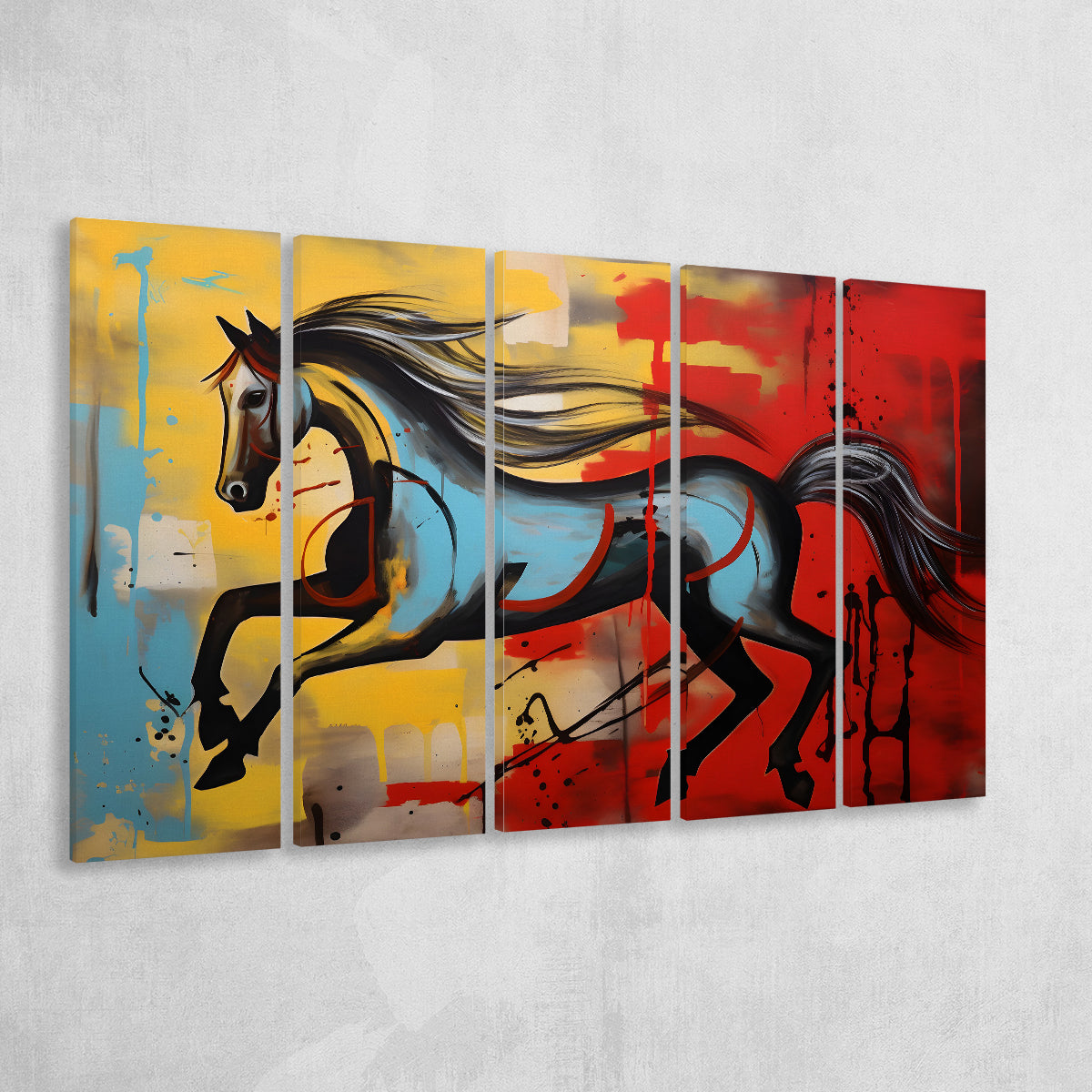 Horse Luxury Art Mixed Color Painting 5 Panels B Canvas Prints