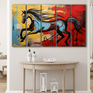 Horse Luxury Art Mixed Color Painting 5 Panels B Canvas Prints Wall Art Home Decor, Extra Large Canvas