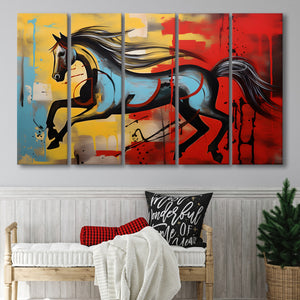 Horse Luxury Art Mixed Color Painting 5 Panels B Canvas Prints Wall Art Home Decor, Extra Large Canvas
