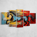 Horse Luxury Art Mixed Color Painting 5 Panels Canvas Prints Wall Art Home Decor, Large Mixed Canvas