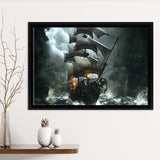 Horse Pirate Ship Framed Canvas Prints Wall Art - Painting Canvas, Home Wall Decor, Prints for Sale,Black Frame